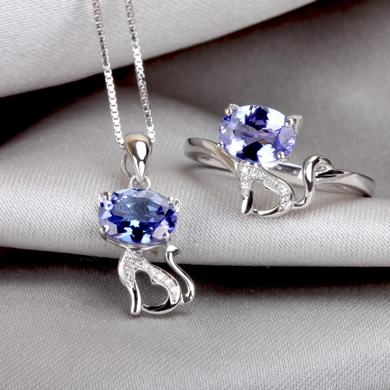 Подвеска из серебра 9 к с голубым танзанитом и котом|gift for girlfriend|fine jewelrygift gifts |