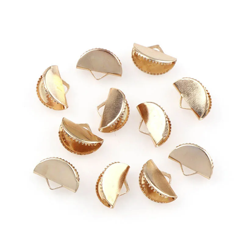 Kc gold 100 шт. 13/15/20 мм металлический полукруглые разноцветные плоские с Cove Застежка шнур с торцевыми крышками затягивающая лента кожаные веревки зажим откидной ювелирные соединители Обжимные - Цвет: Kc gold