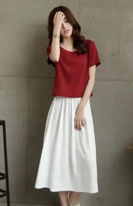 2017 лето новый леди свободные повседневная шею с коротким рукавом два набора