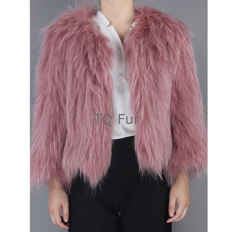 New Arrival Natural Raccoon Fur Coat Real Knitted Women Jacket Winter Warm Ouerwear Nine Quarter Sleeves | Женская одежда