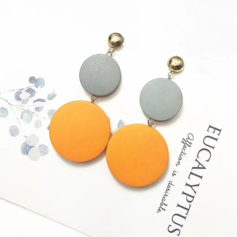 gray orange Новые роскошные большие круглые серьги модные корейские Висячие серьги для женщин длинные золотые массивные серьги - Окраска металла: gray orange