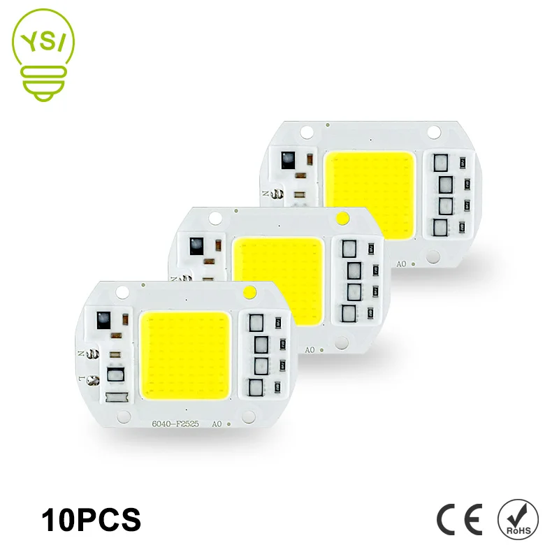 10 шт Настоящее Мощность светодиодный COB Чип W 15 20 30 50 Светодиодный Лампа 220 V 240 Вход