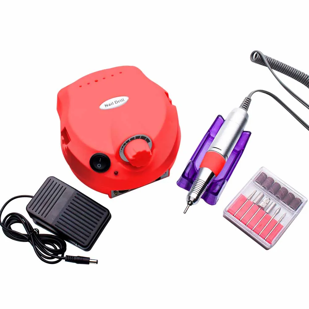 Red EU 220V Dmoley Pro электрическая дрель для ногтей, машинка для маникюра, пилочка для ногтей, набор инструментов для ногтей, 6 бит, дрель для ногтей - Цвет: Red EU 220V
