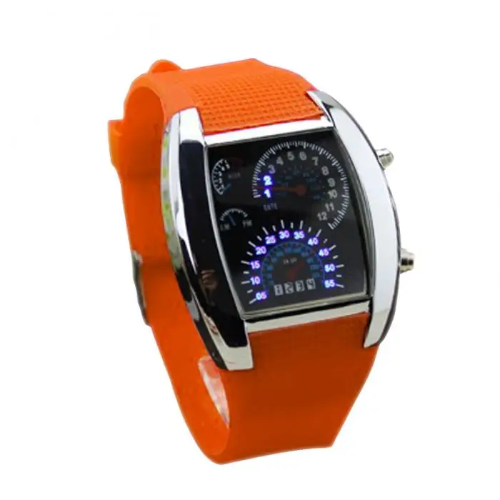 Men Military LED Backlight Digital Quartz Wristwatch Sports Watch Rubber Band Adjustable Brightness NR-shipping