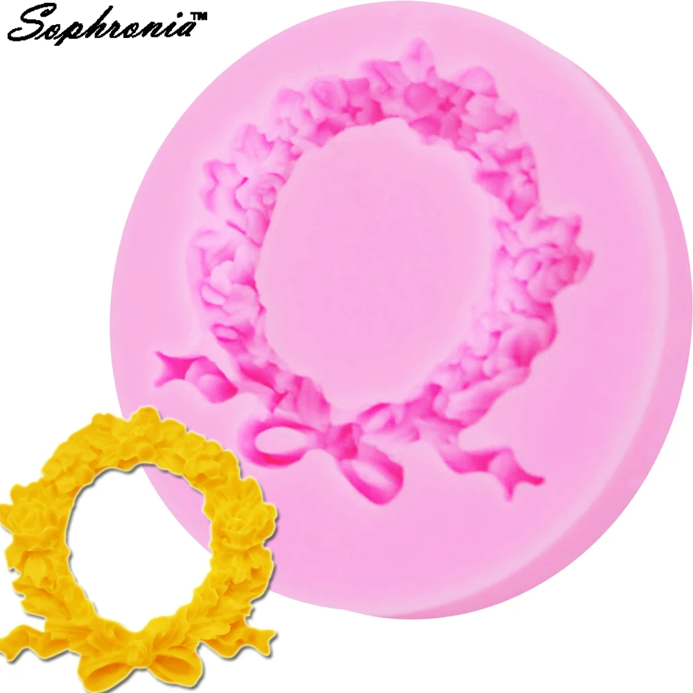 

10pcs/set F1149 DIY Flower Wreath Silicone Mold Baking Candy Clay Mold Wedding Christmas Fondant Cake Decorating Tools