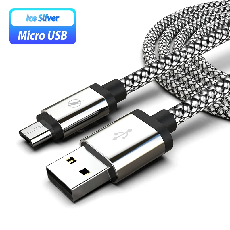 Micro usb кабель для зарядки и передачи данных, кабель для зарядки, шнур для зарядки Android, 2/3 м, Usb кабель для Xiaomi Redmi 7 7A 8 8A Realme - Цвет: Silver Cable Only