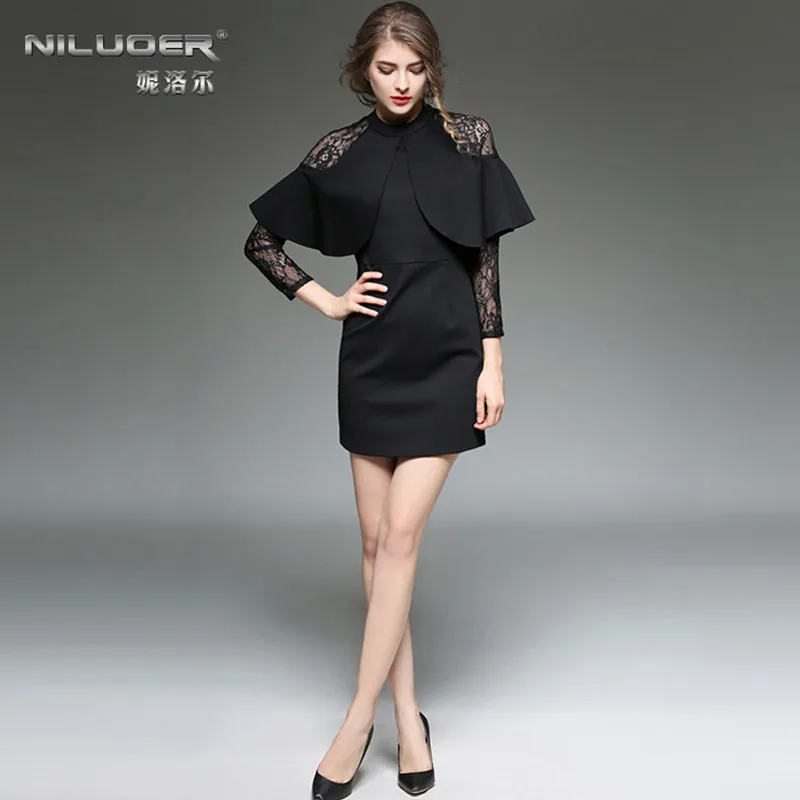 S-XL Женщины Весна Делопроизводство Dress Мода Slim О-Образным Вырезом Sexy Кружева