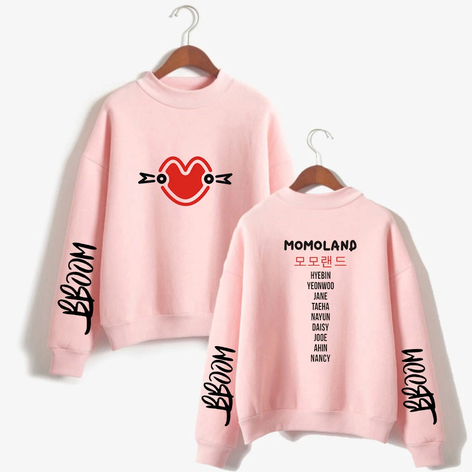 MOMOLAND Kpop Мода Высокий воротник толстовки спортивные Повседневное монолитным