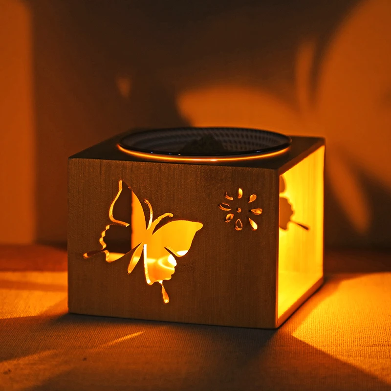 Короткая ажурная бамбуковая деревянная ароматическая горелка с белой