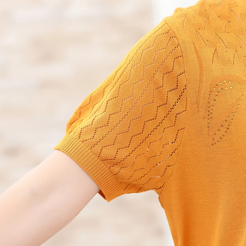 ASLTW Female T-shirt Summer Loose Hollow Tops Short Sleeve T-shirts For Women Plus Size Soft Thin Knitted Tee Shirt Femme | Женская