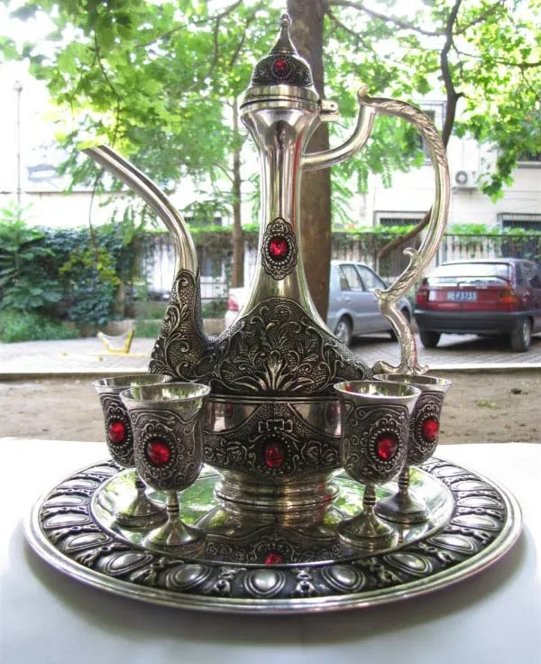 Чайник&gt тибетский серебряный флакон 4 чашки Рубин ручной работы flagon чайник/чашка