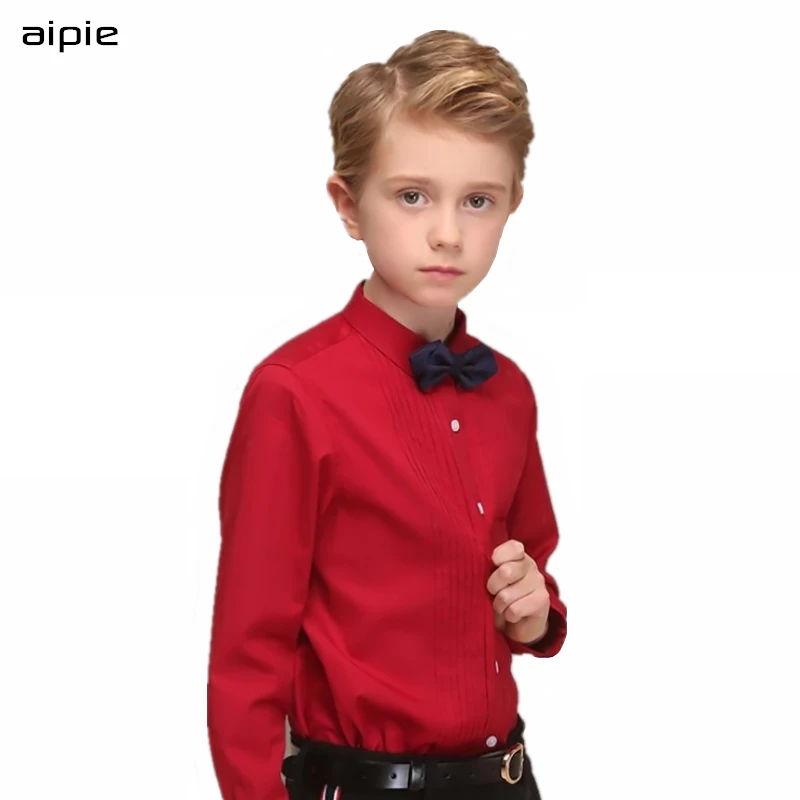 

Good Quality Children Boy's Shirts Classic England Style With Tie Solid Cotton Kids shirts For 4-14 year boy