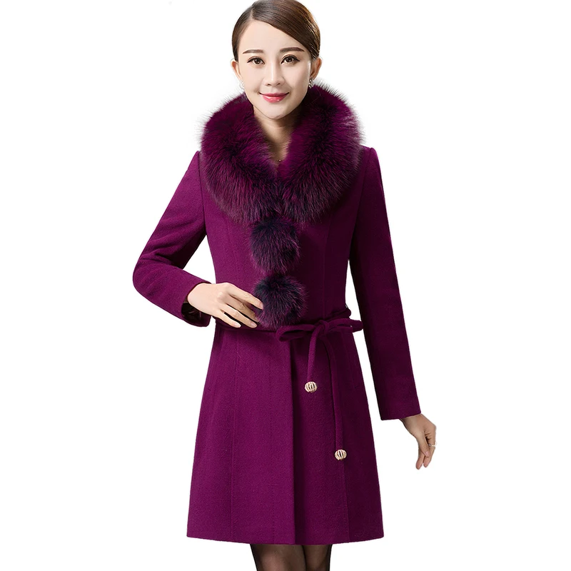 

2020 autumn winter women new fashion large fur collar long single-breasted woolen cashmere coat lady large size laced wool coats