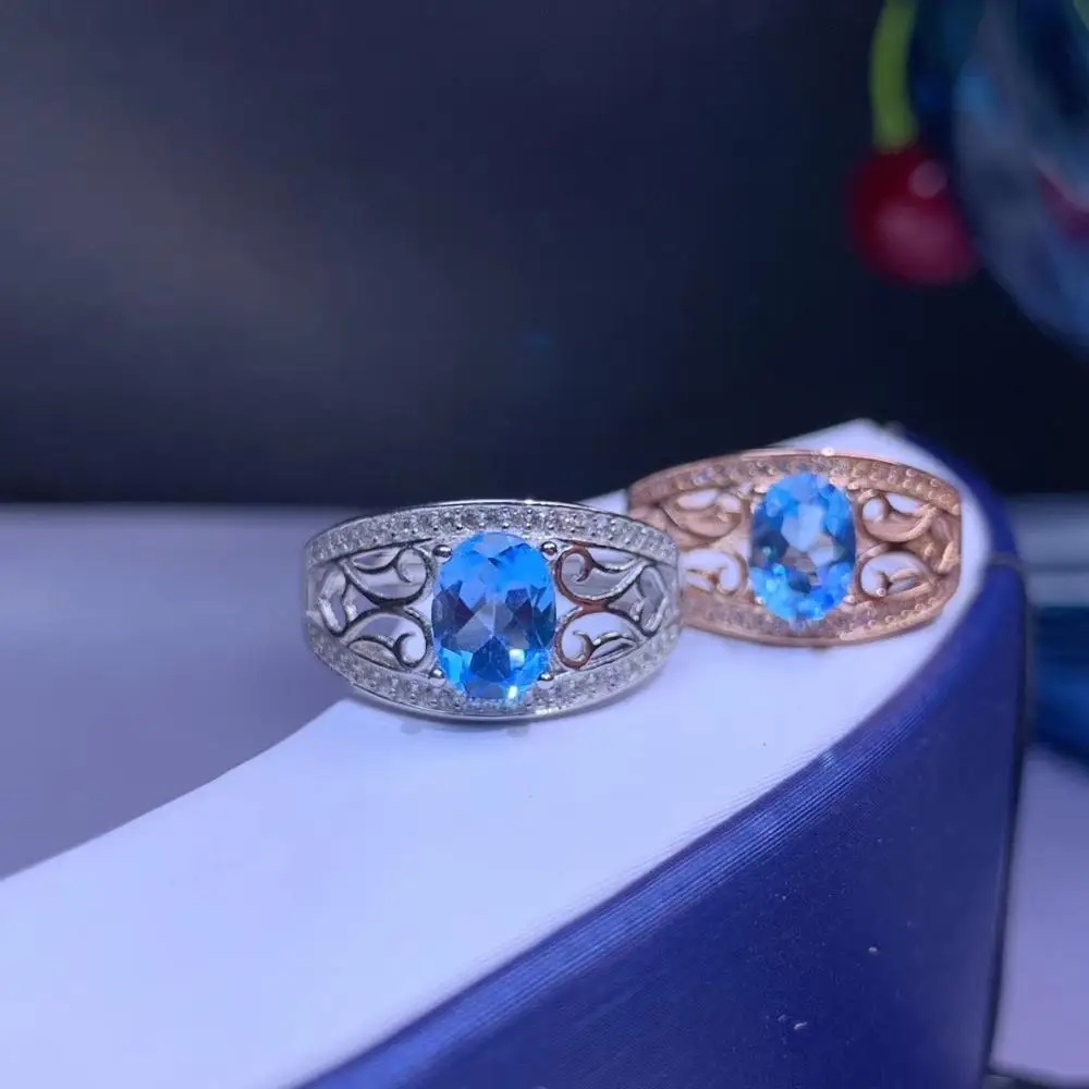 Новинка великолепное кольцо с голубым топазом в океане ювелирное изделие из