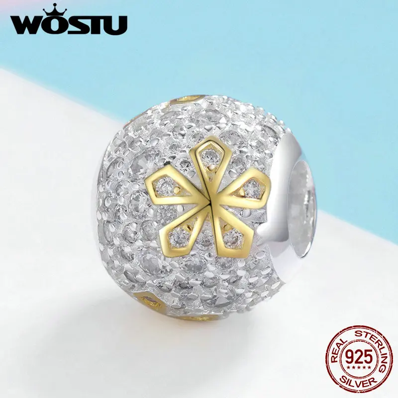 WOSTU/горячая распродажа Стерлинговое Серебро 925 пробы яркие золотые бусины с