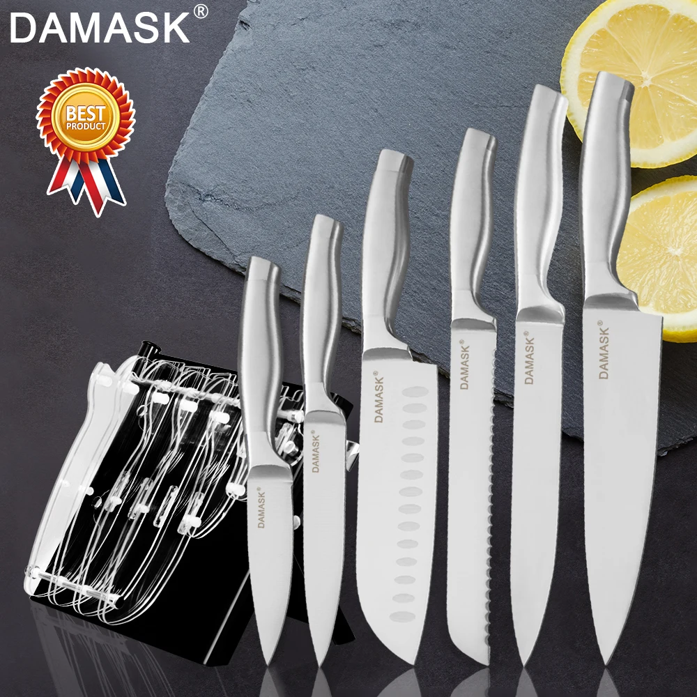 Damask держатель для ножей с ножами из нержавеющей стали 3Cr13Mov набор кухонных шеф