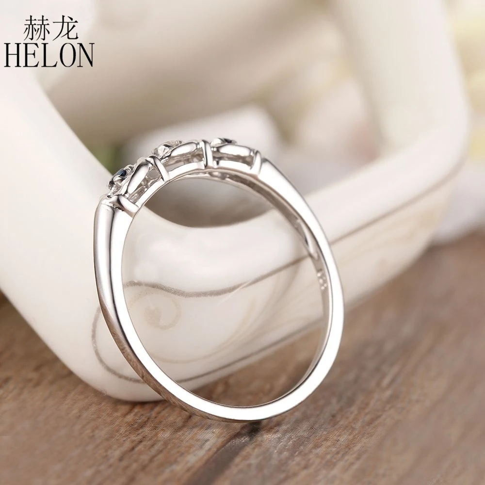 

HELON Sterling Silver 925 0.06ct Natural Sapphires & diamond Engagement Ring Gemstone Ring Women Gift Party Trendy Fine Jewelry