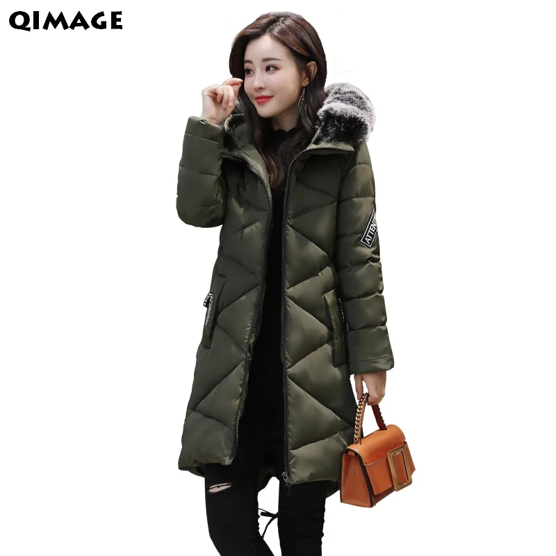Новое поступление 2017 зимние парки QIMAGE Женская Толстая теплая пуховая хлопковая