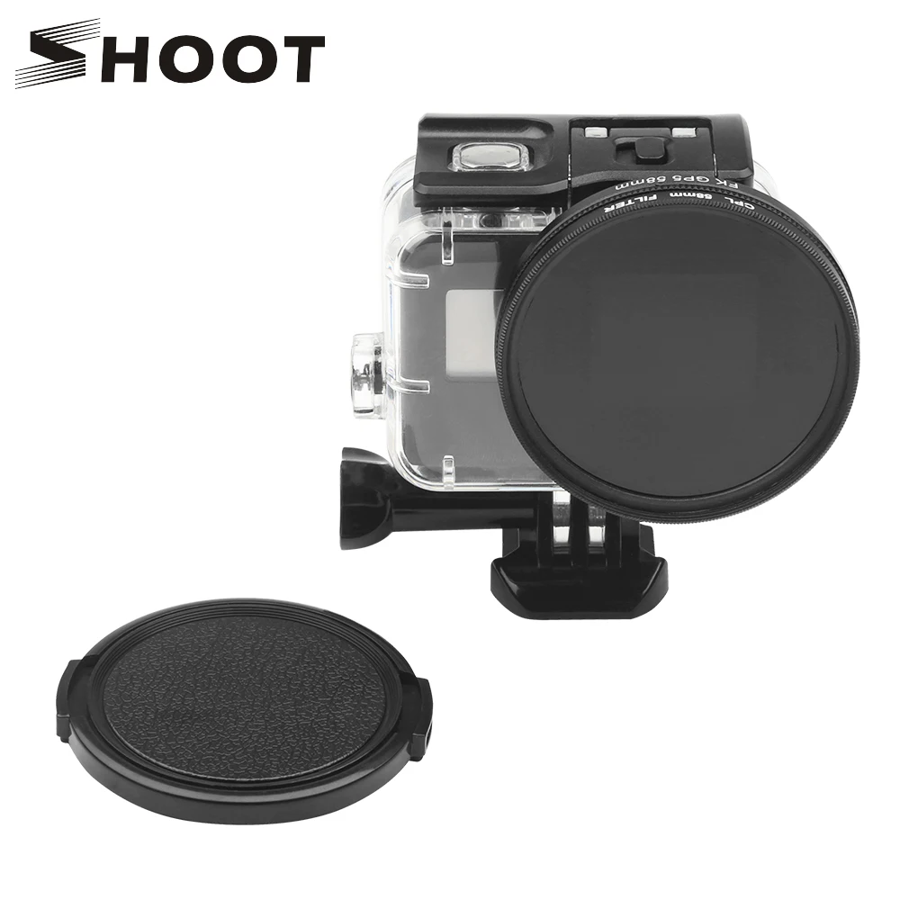 Черный водонепроницаемый чехол SHOOT 58 мм с CPL фильтром для GoPro Hero 7 6 5 крышкой