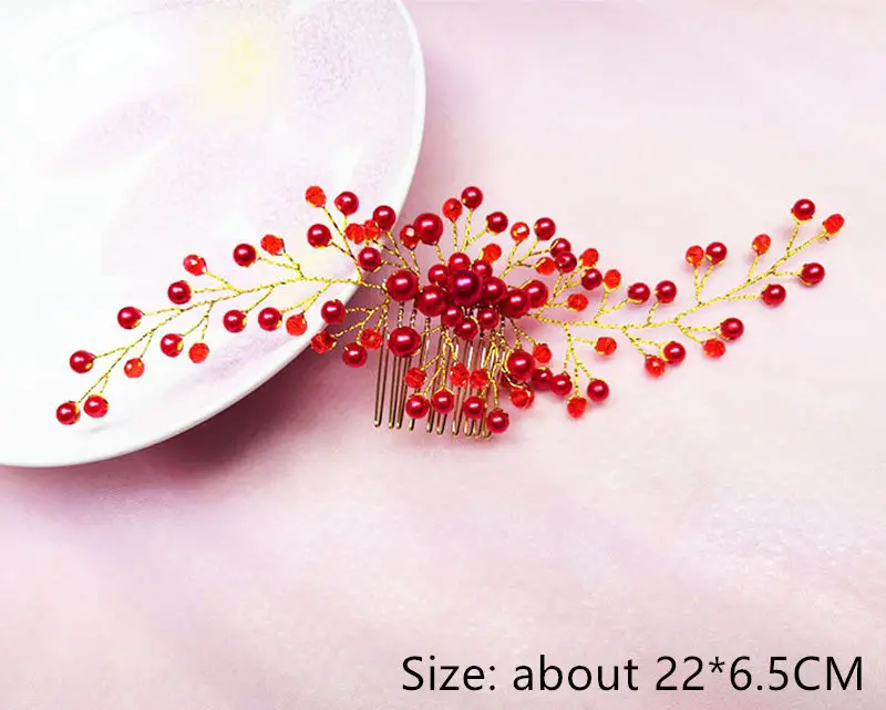 YWTS1603 red Женские аксессуары для волос, жемчужный цветок, заколка для волос, свадебная расческа для волос, заколка для волос, головной убор, ювелирный подарок - Окраска металла: YWTS1603 red