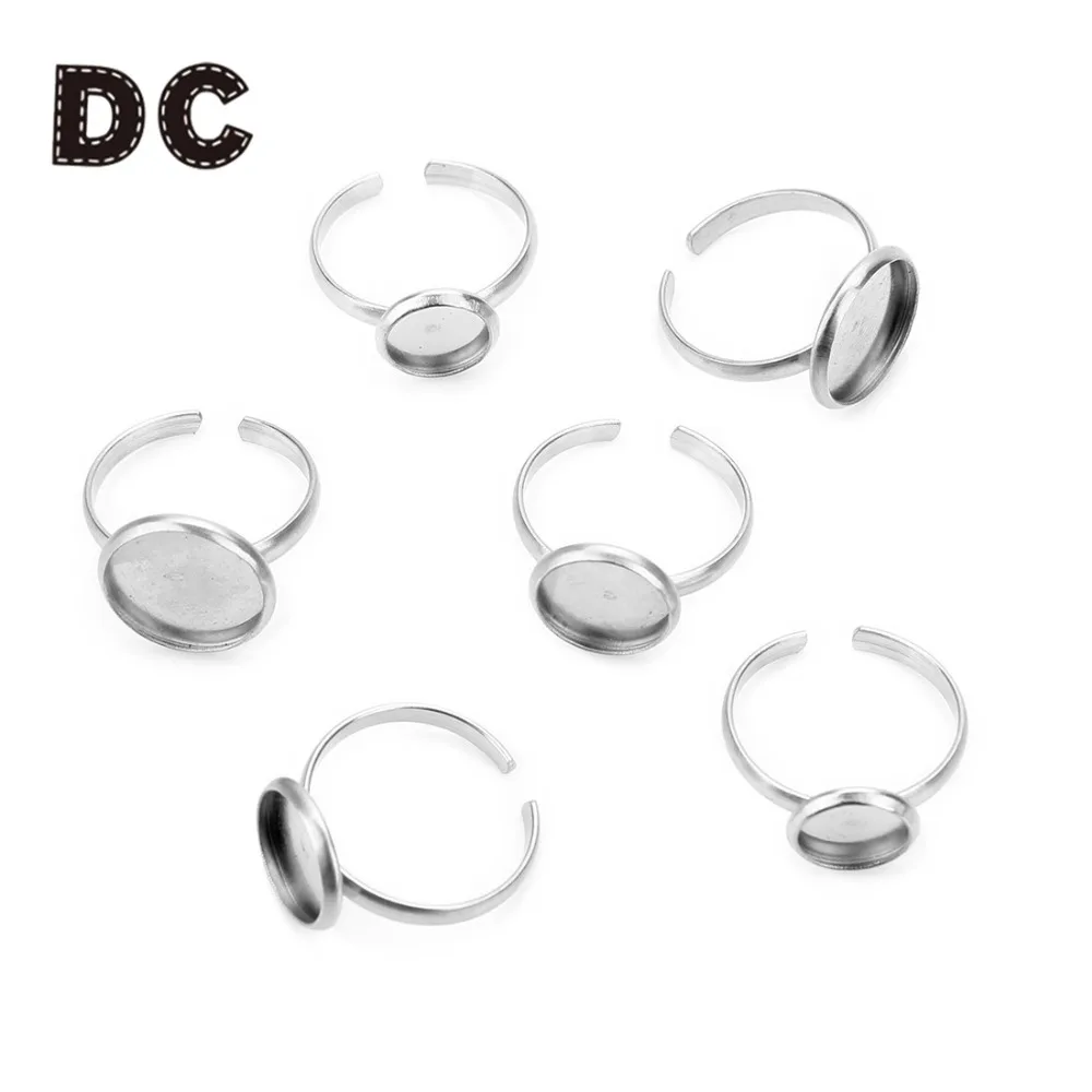 

DC 10pcs/lot 8/10/12mm Round Ring Setting Cabochon Stainless Steel Blank Ring Base fit Cameo Base for DIY Ring Jewelry Making