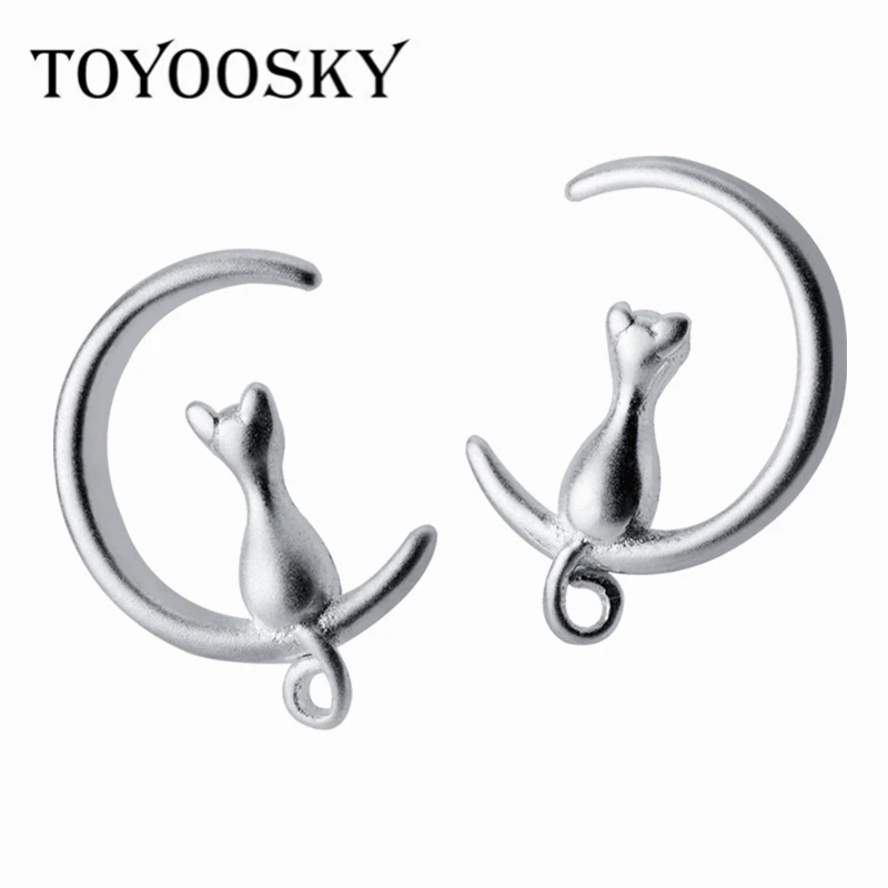 Серьги-гвоздики TOYOOSKY серебро 925 пробы кот на Луне новый стиль милый котенок