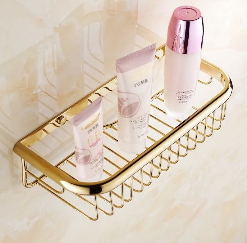 

Fashion Gold Finish Bathroom Accessories Shower shampoo&Cosmetics Shelf Basket Holder/Brass Material Wrought Iron Wall Shelves