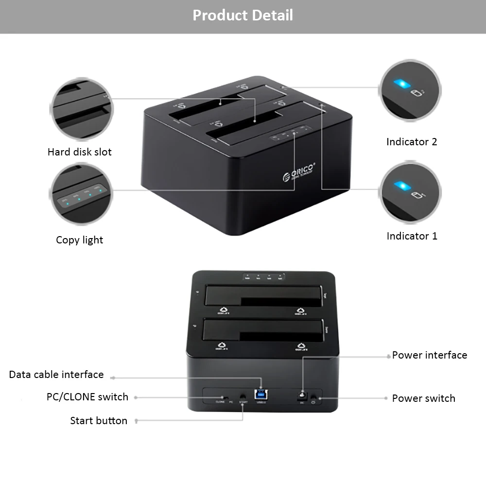 ORICO 6629US3-C HDD док-станция Dual Bay USB 3,0 2,5/3,5 дюймов SATA внешний жесткий диск Док-станция Off-line клон 5 Гбит/с