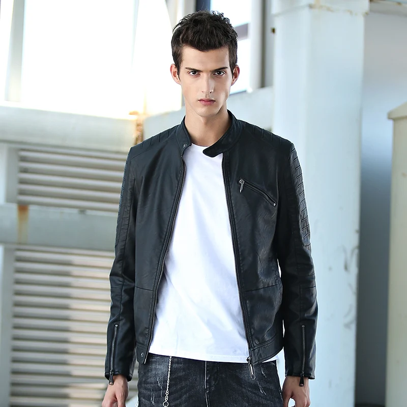 2018 Winter Men's Leather Jacket Men Slim Stand Collar Jaqueta Couro Bomber Male Top Locomotive Coats | Мужская одежда