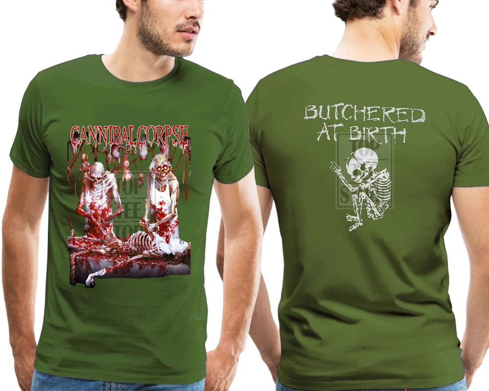 Армейский зеленый Футболка Cannibal Corpse Butchered At Birth M, L, Xl, Xxl, футболка из металла смерти, официальный - Цвет: Армейский зеленый