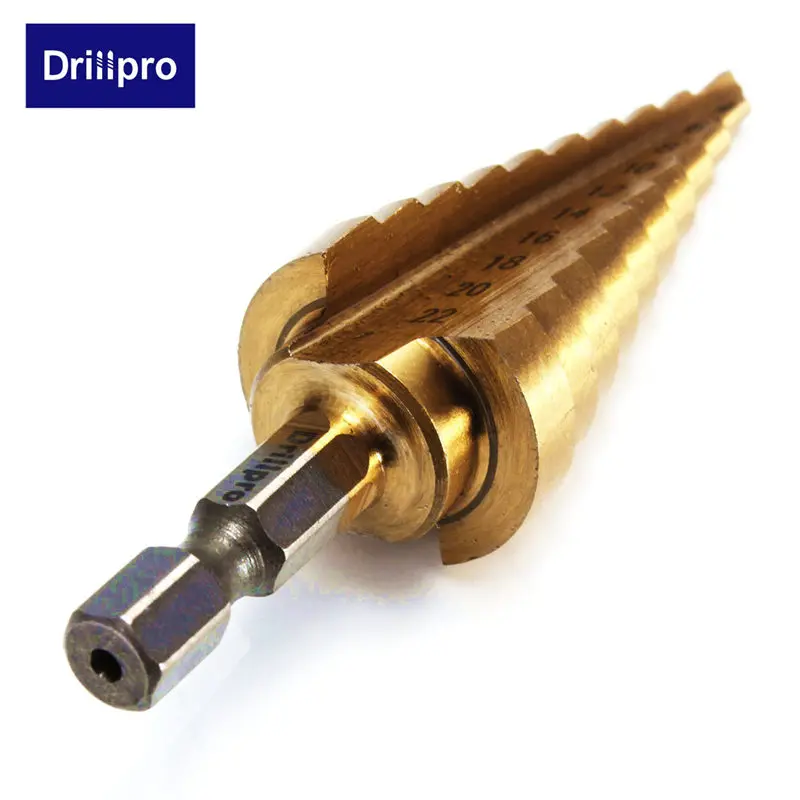 Drillpro 1 шт. шестигранное титановое ступенчатое конусное сверло для сверления отверстий 4-22 мм HSS 4241 для сверления листового металла Деревообрабатывающие инструменты