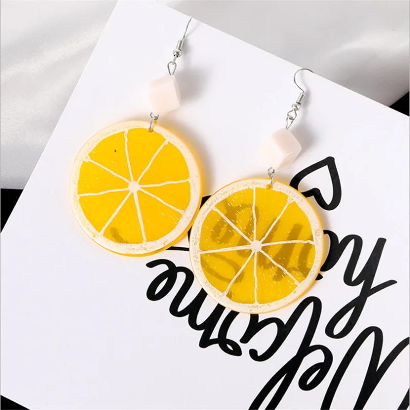 2021 New product Japan and South Korea fruit orange lemon pendant female sweet temperament women summer yellow ear jewelry ma | Украшения и