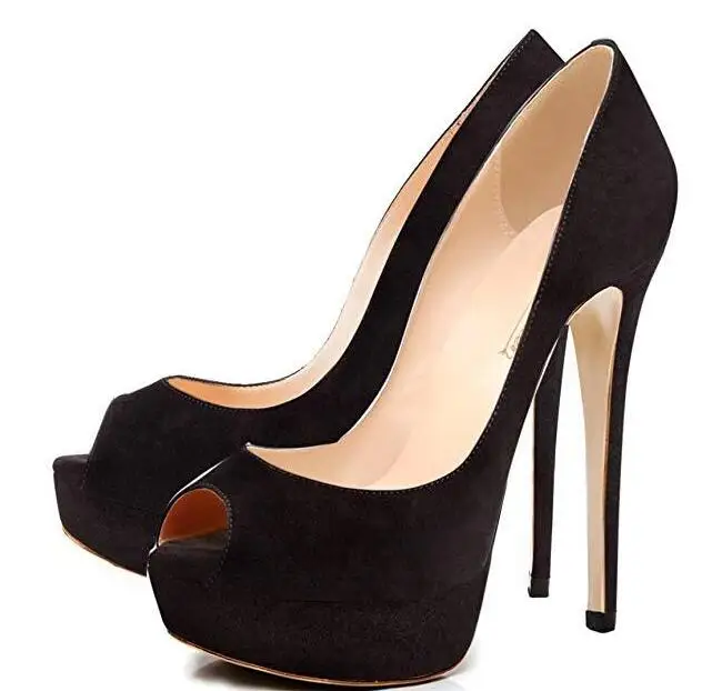 

Carole Levy Black Suede High Heel Shoe Sexy Peep Toe Platform Pumps for Woman 2019 Super High Runway Shoe Thin Heels Shoes