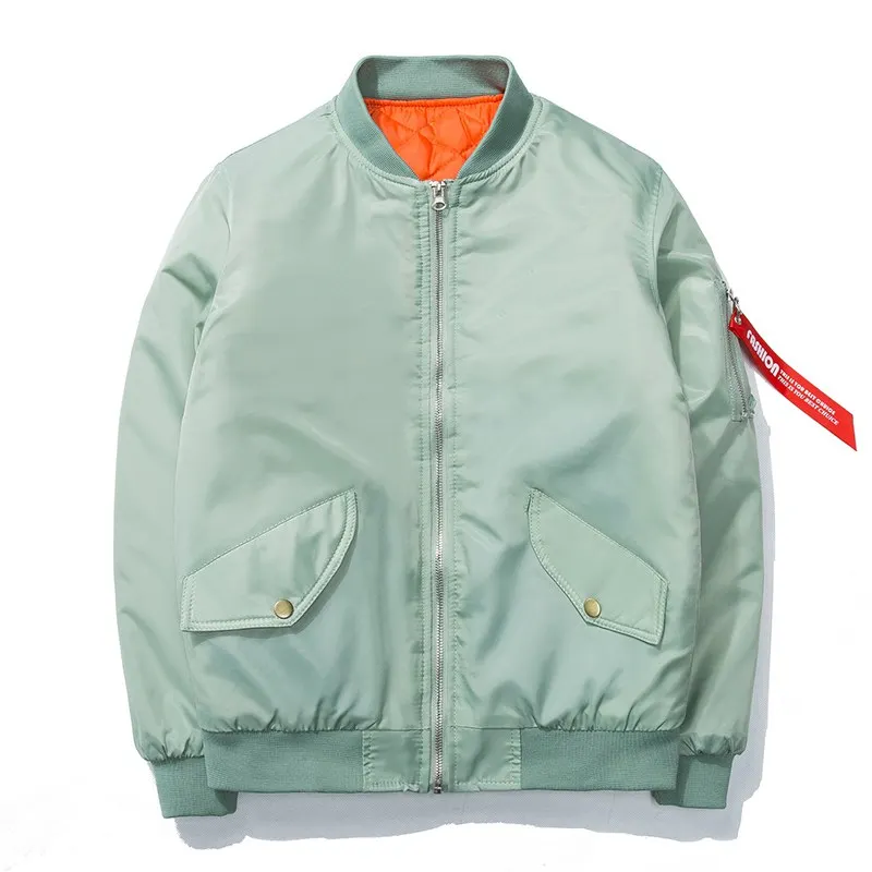 Light green Зимняя куртка-бомбер для мужчин, куртка-пилот ВВС, армейская однотонная парная бейсбольная куртка, черный, красный, серый, ветровка, пальто для молодых мужчин - Цвет: Light green