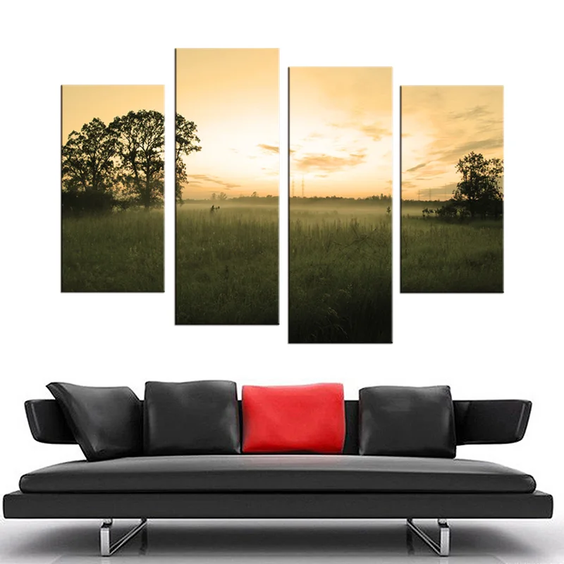 4 панели современная картина неба в блестящем закате напечатанная на холсте с
