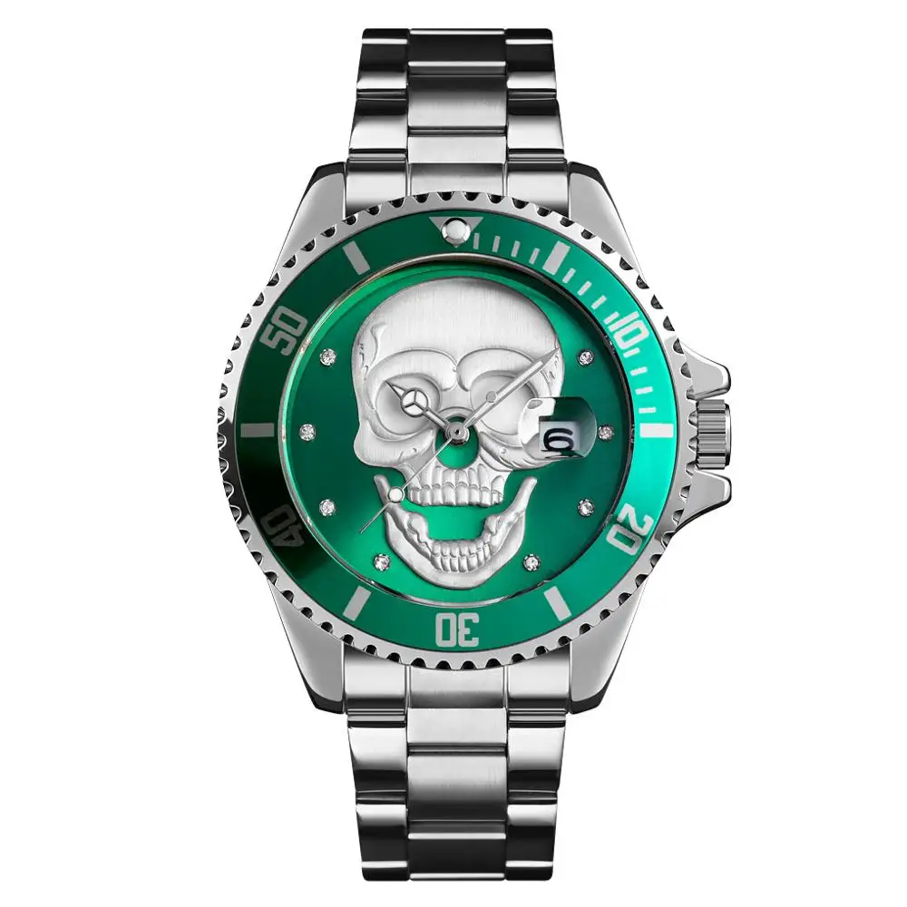 Silver green Кварцевые мужские часы SKMEI Брендовые мужские наручные часы Роскошные из нержавеющей стали с календарем дисплей мужские s браслет 30 м водонепроницаемые часы Foe мужские - Цвет: Silver green