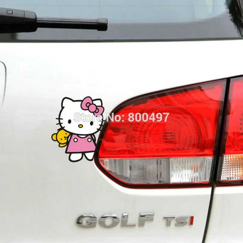 Новейшая креативная оклейка автомобиля Милая hello kitty Peeking с машущими руками