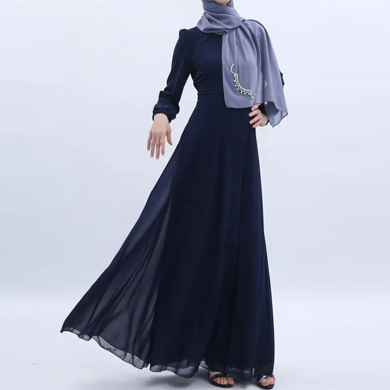 Dark blue dress Шифоновая абайя Дубай мусульманский хиджаб платье кафтан турецкая исламская одежда джилбаб Femme Musulman Абая для женщин Кафтан платья - Цвет: Dark blue dress
