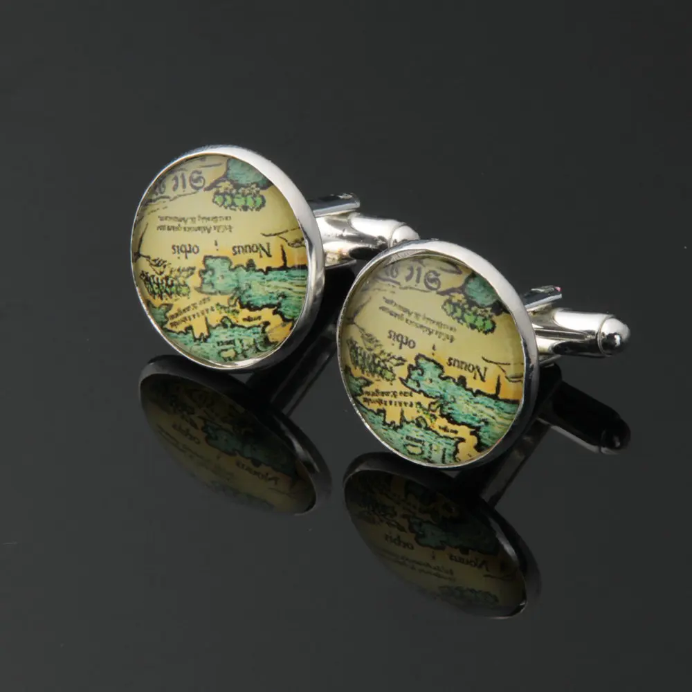 1 пара мира Географические карты запонки посеребренные старого для обувь мужчин