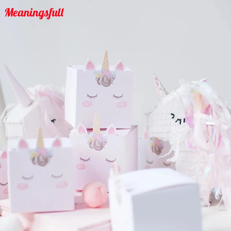 

10pcs/Lot DIY Pink Unicorn Candy Box Paper Cake Box Wedding Party Decoration Baby Shower Kids Birthday Events Gifts