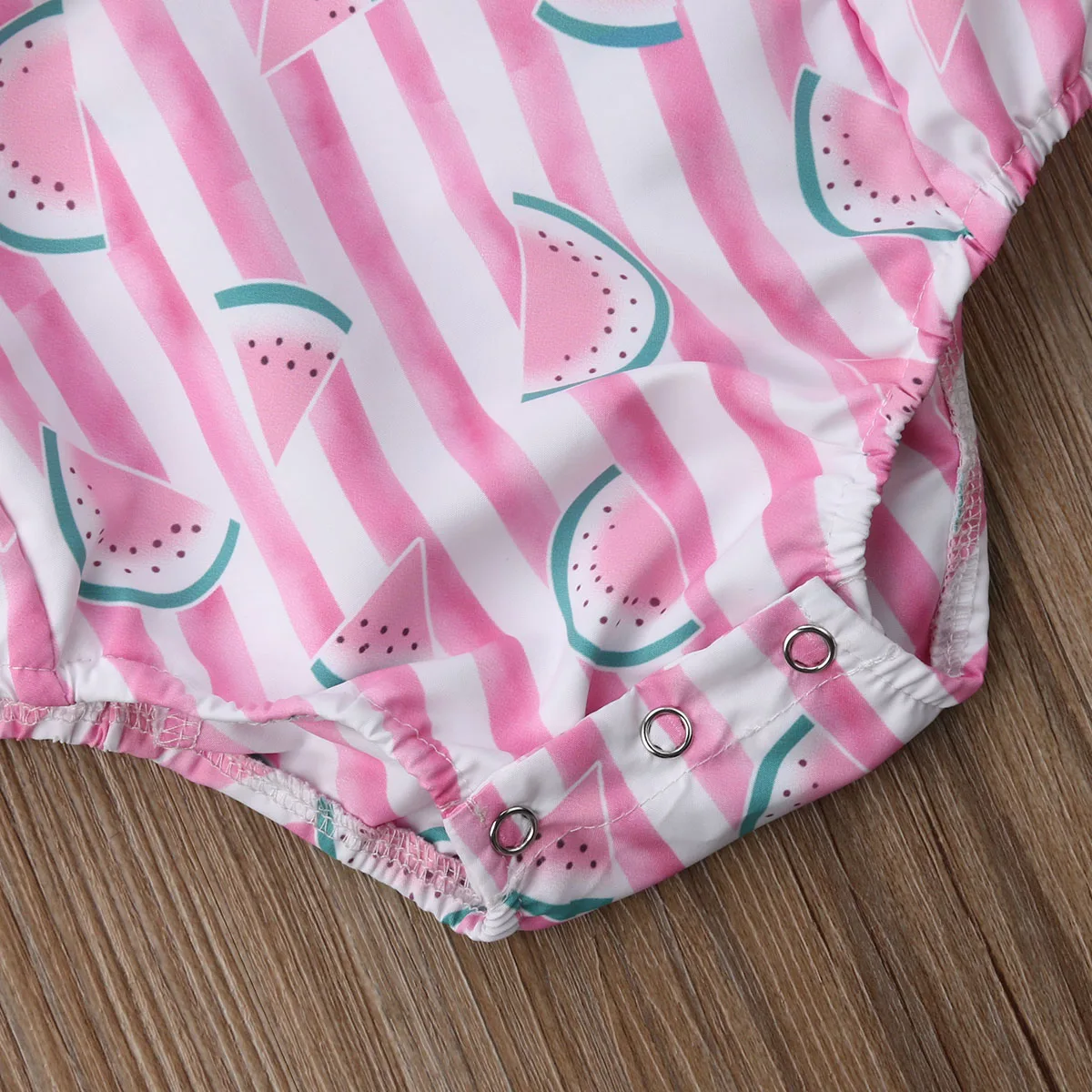 2019 Летний комбинезон с принтом арбуза в Вертикальную Полоску для новорожденных