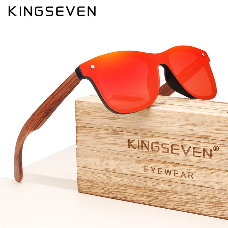 Red Bubinga wood KINGSEVEN бренд, деревянные Винтажные Солнцезащитные очки, мужские поляризационные Плоские линзы, без оправы, квадратная оправа, женские солнцезащитные очки Oculos Gafas - Цвет линз: Red Bubinga wood