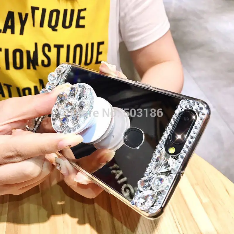 Зеркальный чехол со стразами и кольцом-держателем для Huawei P20 P30 Lite Mate 20 10 Pro 3 3i P Smart