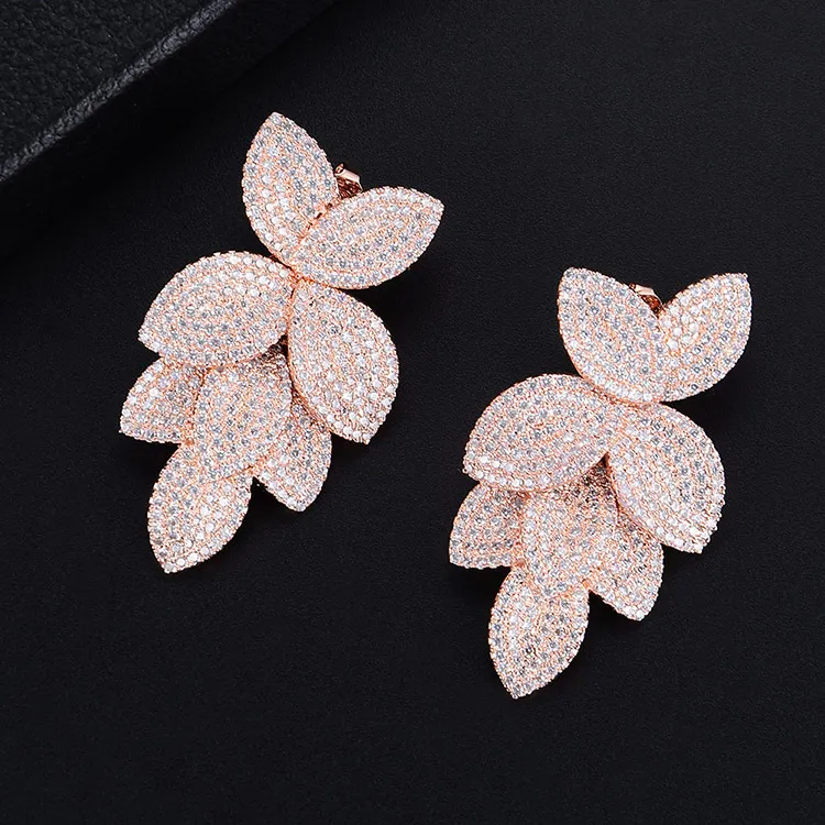 Rosegold Earrings Роскошные кольца в форме цветка, регулируемые кольца с кубическим цирконием, обручальные кольца на палец, ювелирные изделия для женщин - Цвет основного камня: Rosegold Earrings