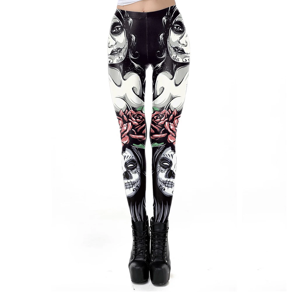 

[You're My Secret] Grey The dead girl rose leggings for women high quality gothic autumn style club leggins ankle pant