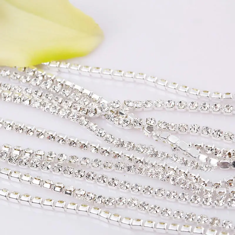 50yards rhinestones Chain white/clear SS6 2MM cup Chain crystal for DIY Rhinestone Sew On clothing stones Ornament accessories