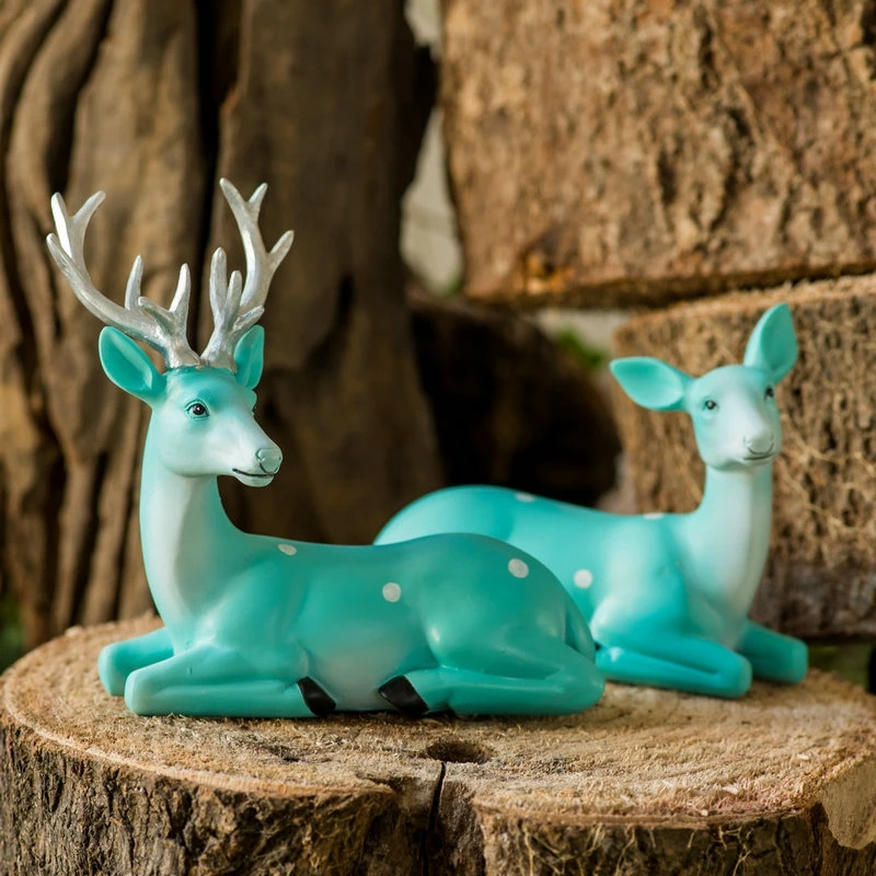 American Village Deer Home Decoration Accessories Modern Blue Resin Decoracion Hogar Creative Crafts Animal Cervo Ornaments | Дом и сад