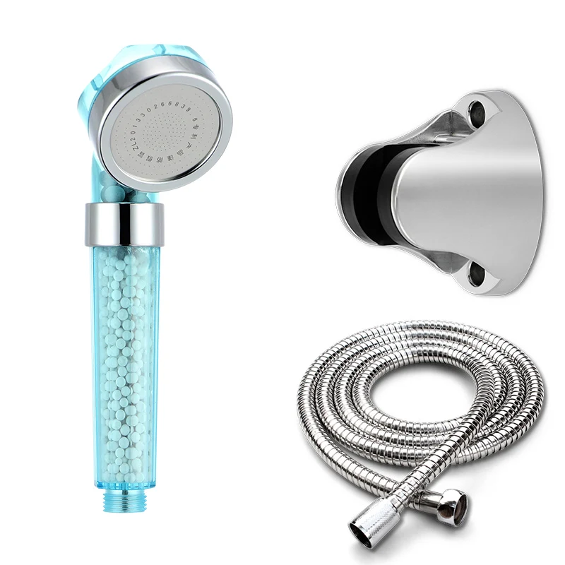 blue shower set Zhang Ji супер фильтр анион спа насадка для душа набор шланг и держатель экономии воды высокого давления нержавеющая сталь дождевая насадка для душа - Цвет: blue shower set