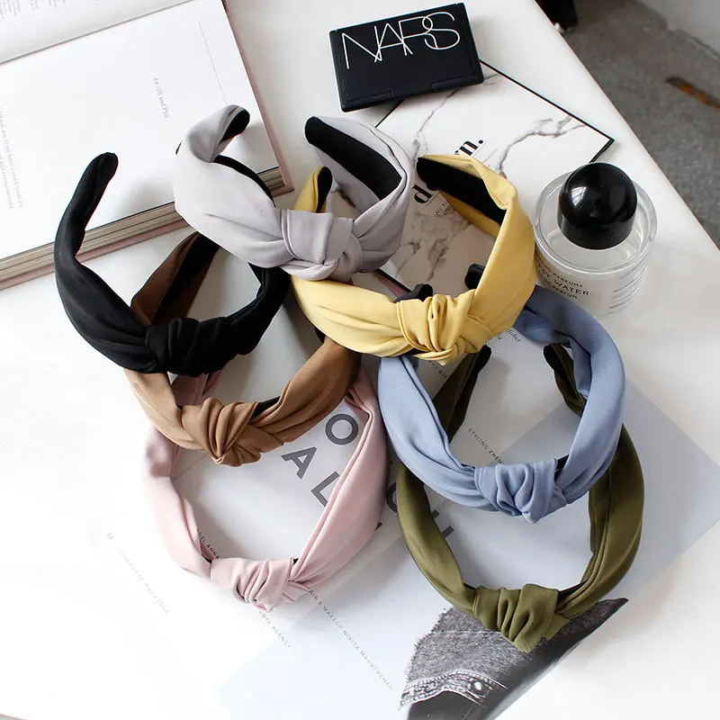 Однотонные повязки для волос с узлом сверху модные бантом простые хлопковые на