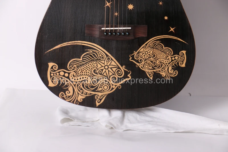 Finlay 41&quot Electric Guitar Solid Spruce Top/Rosewood Body Drawing carving Top guitars china With Hard case Pisces | Спорт и